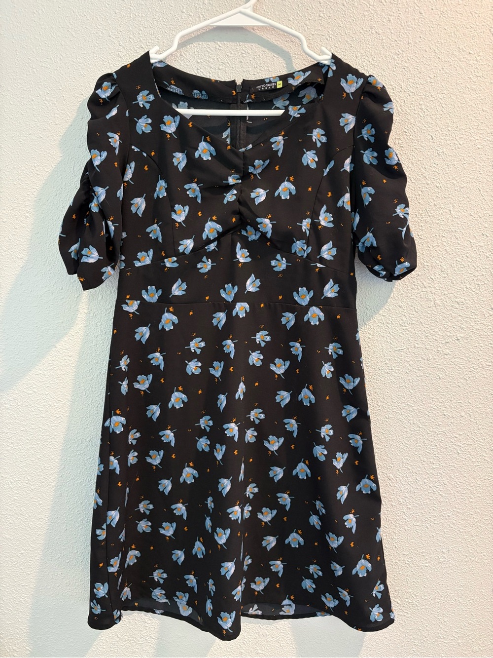 Tokyo Talkies Urban Black Dress with Blue Floral Print (size M)